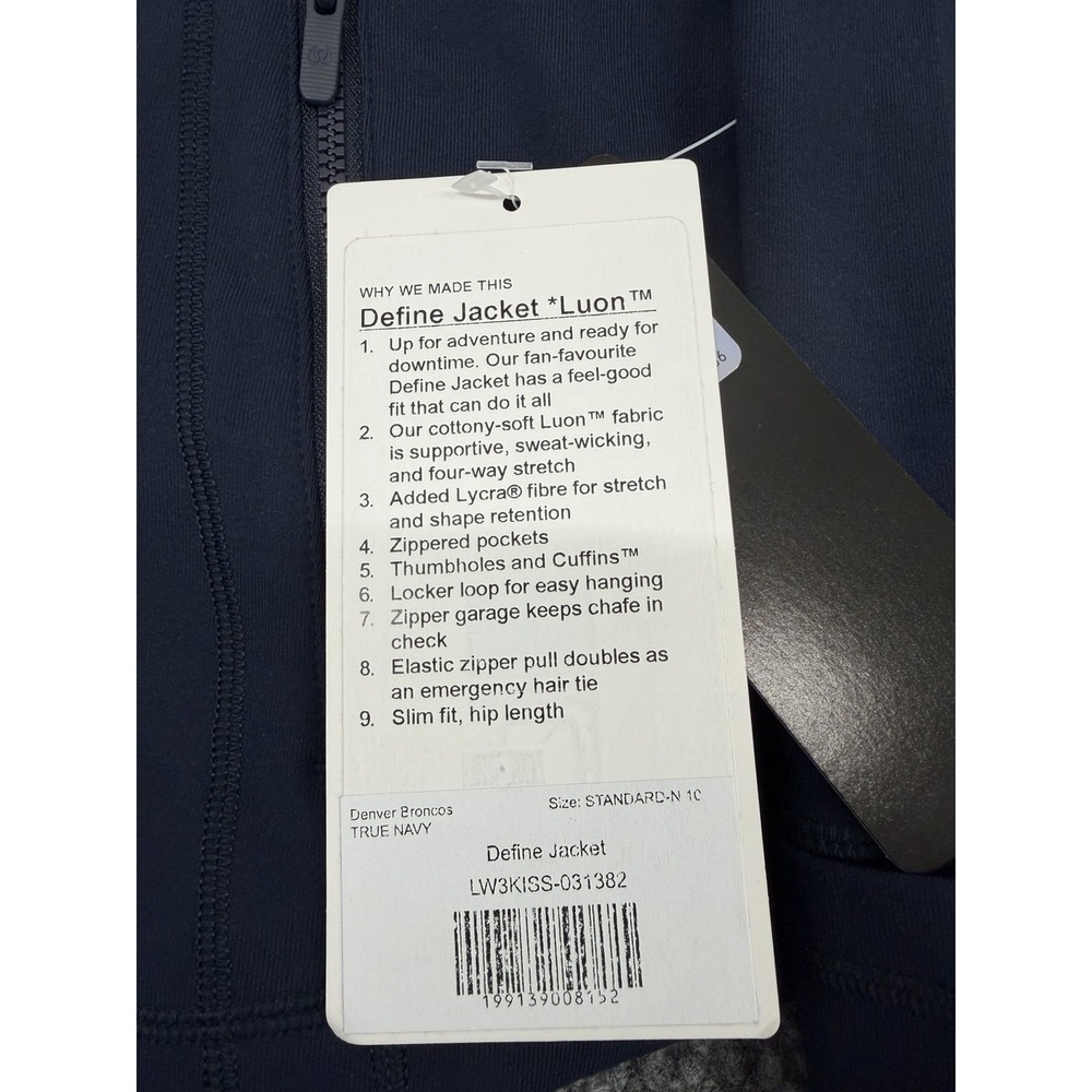 Lululemon x Denver Broncos NFL Women's 10 Define Jacket *Luon Navy Blue - New - Picture 7 of 13